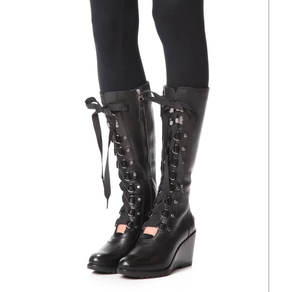 SOREL After Hours Leather Lace-Up Boots Knee-High Heels Sz 8 Whimsygoth Witchy